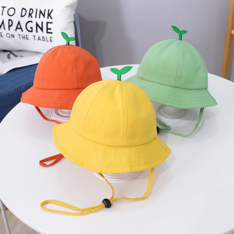 Cute Little Grass Baby Hat Summer Breathable Cotton Boys Girls Bucket Hat Solid Color Infant Toddler Sun Beach Cap